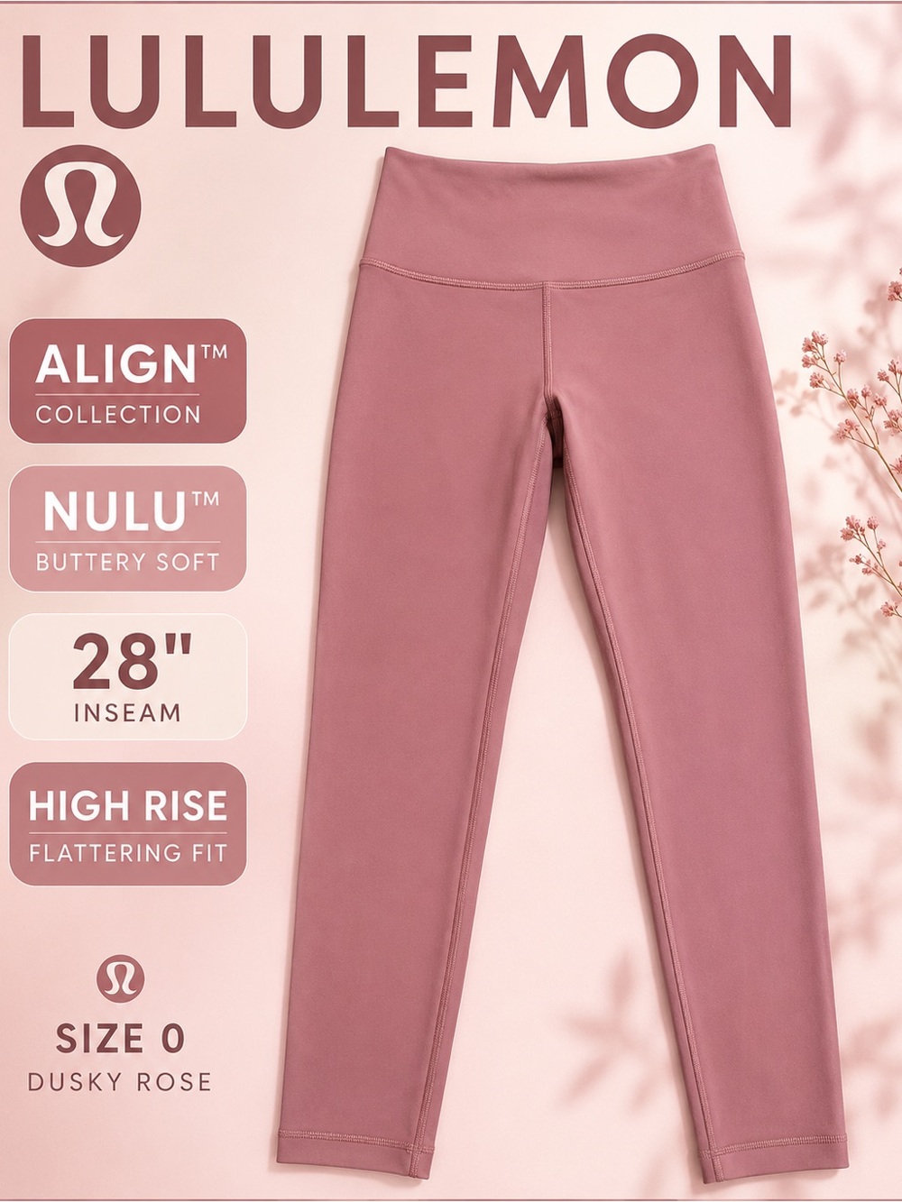Lululemon Align High Rise Leggings Size 0 Dusky Rose 28” Yoga